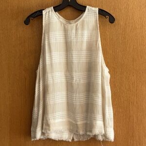 Cloth and Stone Linen Oatmeal Plaid Frayed Sleeveless Tank Top Large